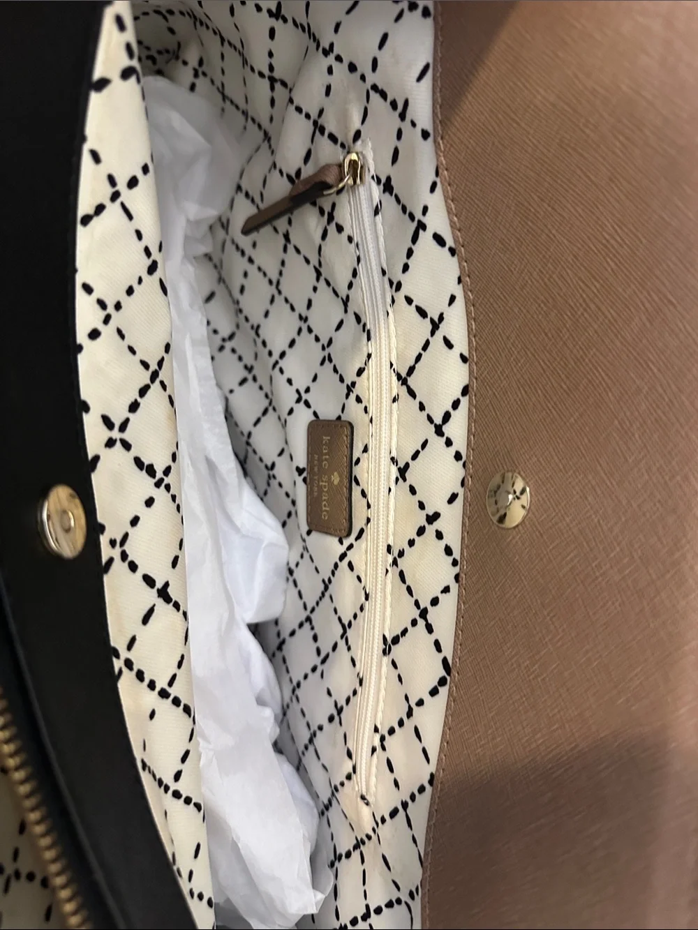 Kate Spade New York Taupe & Black Saffiano Leather Satchel Tote